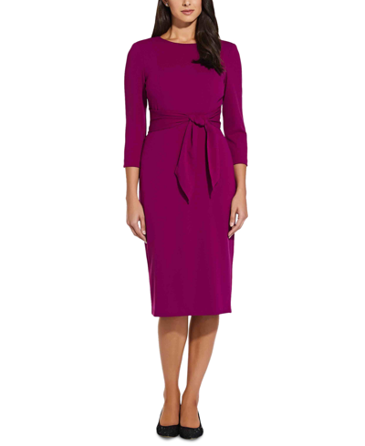 Shop Adrianna Papell Women's Tie-front 3/4-sleeve Crepe Knit Dress In Wildberry