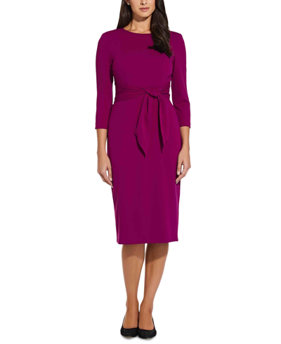 Adrianna Papell Tie Waist Crepe Sheath Dress In Wildberry