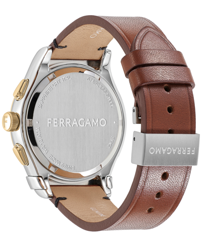 Shop Ferragamo Salvatore  Men's 1927 Swiss Chronograph Brown Leather Strap Watch 42mm In Stainless Steel