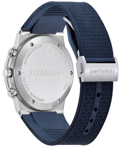 Shop Ferragamo Salvatore  Men's Swiss Chronograph Blue Silicone Strap Watch 41mm In Stainless Steel