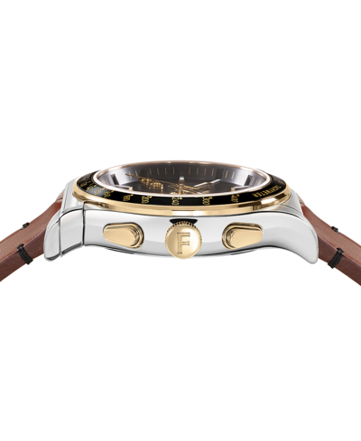 Shop Ferragamo Salvatore  Men's 1927 Swiss Chronograph Brown Leather Strap Watch 42mm In Stainless Steel