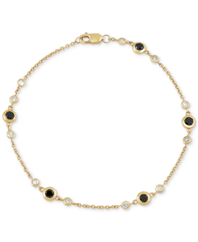 Shop Macy's Black & White Diamond Link Bracelet (1 Ct. T.w.) In 10k Gold In K Yellow Gold