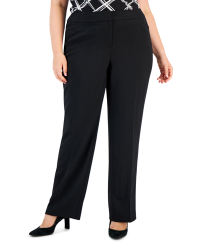 Shop Kasper Plus Size Mid-rise Full-length Straight-leg Pants In Black