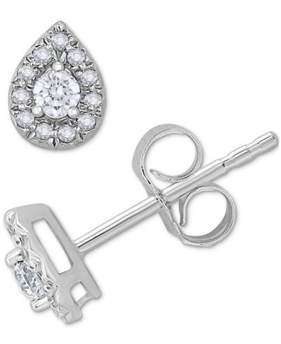 Shop Macy's Diamond Pear-shaped Halo Stud Earrings (1/4 Ct. T.w.) In 14k White Gold
