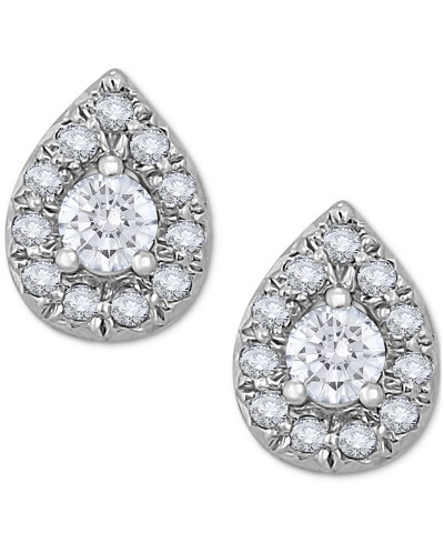 Shop Macy's Diamond Pear-shaped Halo Stud Earrings (1/4 Ct. T.w.) In 14k White Gold