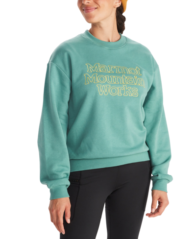 Shop Marmot Women's Mmw Graphic-print Boxy Sweatshirt In Blue Agave