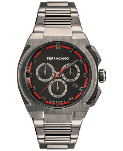 Shop Ferragamo Salvatore  Men's Edge Swiss Chronograph Ion-plated Gunmetal Stainless Steel Bracelet Watch  In Ip Gunmetal