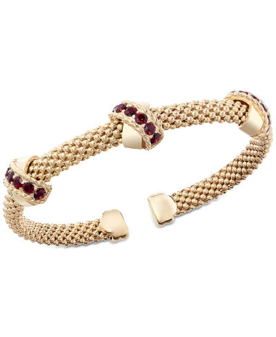 Macy's Garnet Crisscross Popcorn Link Cuff Bangle Bracelet (3/8 Ct. T.w.) In 14k Gold-plated Sterling Silve In Garnet