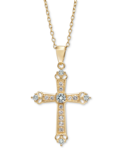 Macy's Sky Blue Topaz (1/3 Ct. T.w.) & White Topaz (5/8 Ct. T.w.) Cross 18" Pendant Necklace In 14k Gold-pl In Blue Topaz