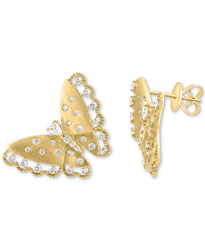 Shop Effy Collection Effy Diamond Butterfly Stud Earrings (5/8 Ct. T.w.) In 14k Gold