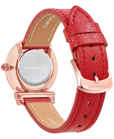 Shop Ferragamo Salvatore  Women's Gancini Swiss Red Leather Strap Watch 28mm In Ip Rose Gold