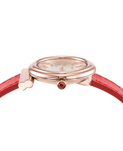 Shop Ferragamo Salvatore  Women's Gancini Swiss Red Leather Strap Watch 28mm In Ip Rose Gold