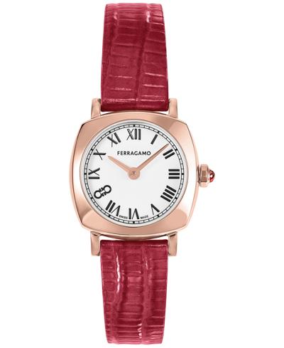 Shop Ferragamo Salvatore  Women's Swiss Red Leather Strap Watch 23mm In Ip Rose Gold