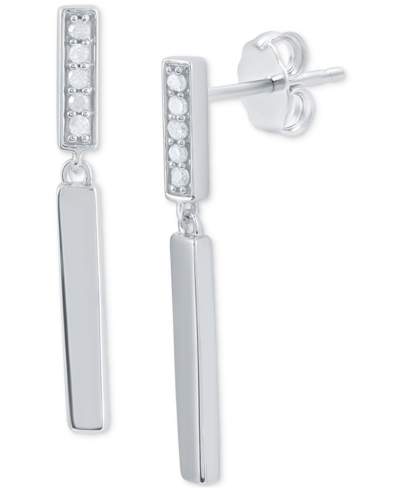 Shop Macy's Diamond Bar Drop Earrings (1/10 Ct. T.w.) In Sterling Silver