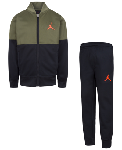 Shop Jordan Little Boys 2-pc. Colorblocked Jacket & Pants Set In Olive Canvas