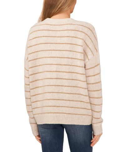 Shop Cece Women's Crewneck Long-sleeve Lurex-stripe Sweater In Dusty Oatmeal