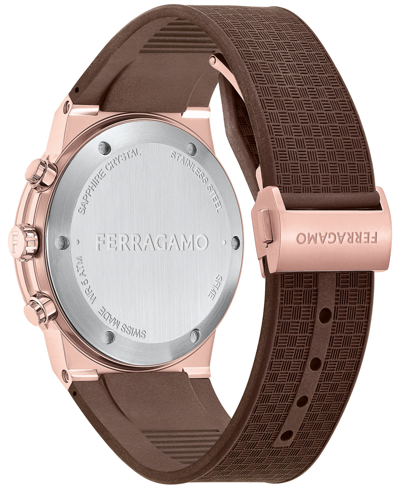 Shop Ferragamo Salvatore  Men's Swiss Chronograph Brown Silicone Strap Watch 41mm In Ip Rose Gold