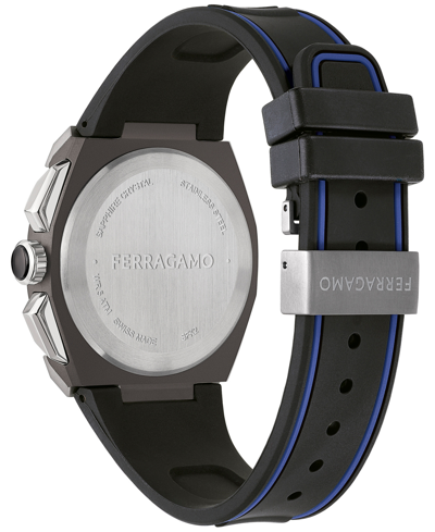 Shop Ferragamo Salvatore  Men's Chronograph Edge Black Rubber Strap Watch 43mm In Stainless Steel