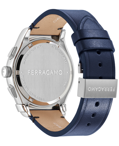 Shop Ferragamo Salvatore  Men's 1927 Swiss Chronograph Blue Leather Strap Watch 42mm In Stainless Steel