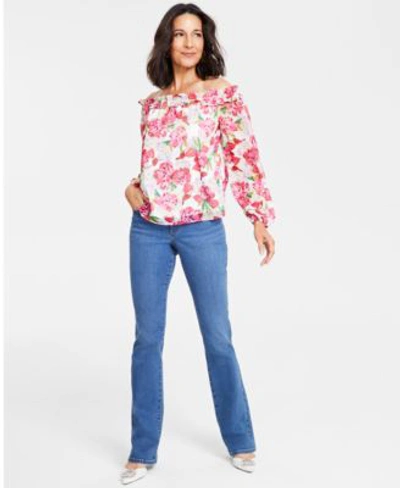 Shop Inc International Concepts Womens Off The Shoulder Blouse Bootcut Denim Jeans Created For Macys In Medium Indigo
