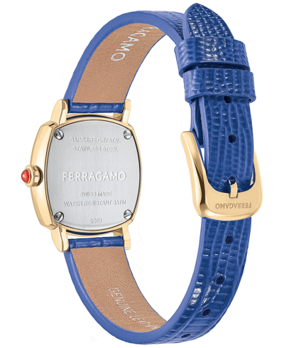 Shop Ferragamo Salvatore  Women's Swiss Blue Leather Strap Watch 23mm In Ip Yellow Gold