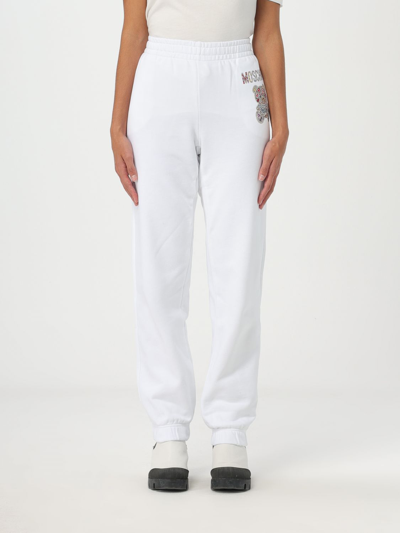 Shop Moschino Couture Pants In Stretch Cotton In White