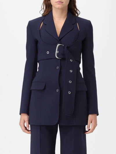 Off-white Belted Wool Blend Blazer With Cut-out Upper In Blue