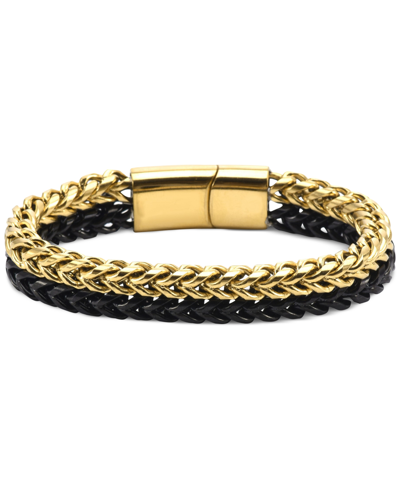 Shop Macy's Men's Two-tone Double Strand Chain Bracelet In Black & Gold-tone Ion-plated Stainless Steel
