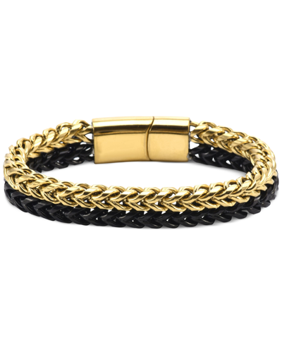 Macy's Men's Two-tone Double Strand Chain Bracelet In Black & Gold-tone Ion-plated Stainless Steel In Two-tone