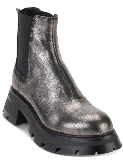 Shop Dkny Sasha Slip On Boot Womens Leather Block Heel Chelsea Boots In Silver