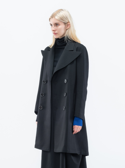 Shop Yohji Yamamoto Big Lapel Double Coat In Black
