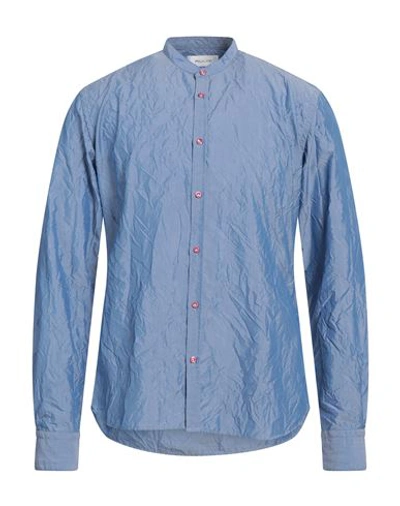 Shop Aglini Man Shirt Azure Size 17 Cotton, Polyester In Blue