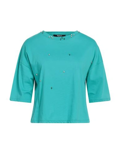 Shop Siste's Woman T-shirt Turquoise Size Xs Cotton In Blue