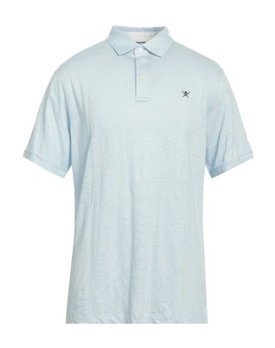 Shop Hackett Man Polo Shirt Sky Blue Size S Linen