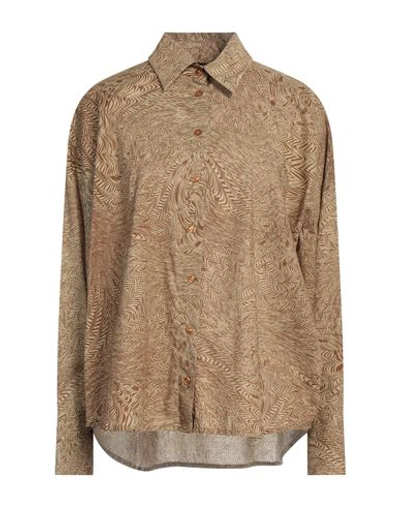 Shop Federica Tosi Woman Shirt Khaki Size 12 Cotton In Beige