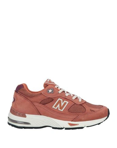 Shop New Balance Woman Sneakers Brick Red Size 7.5 Leather, Textile Fibers