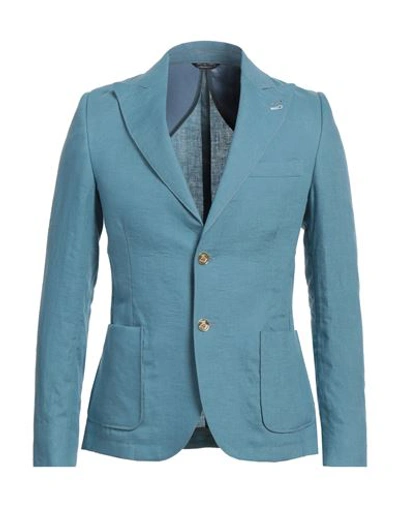 Shop Grey Daniele Alessandrini Man Blazer Light Blue Size 44 Linen