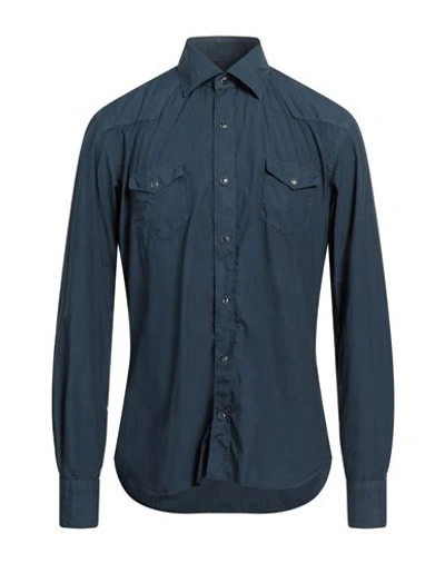 Dandylife By Barba Man Shirt Slate Blue Size 17 Cotton In Blue