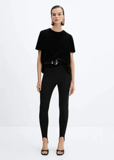 Shop Mango T-shirt With Velvet Shoulder Pads Black