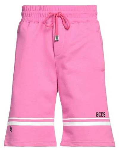 Shop Gcds Man Shorts & Bermuda Shorts Magenta Size Xl Cotton