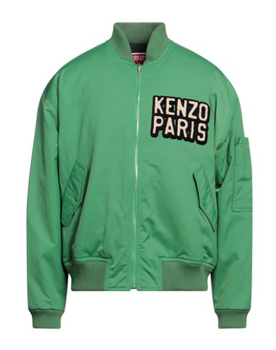 Shop Kenzo Man Jacket Green Size L Polyester, Polyamide, Acrylic, Cotton, Elastane