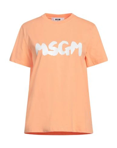 Shop Msgm Woman T-shirt Apricot Size M Cotton In Orange