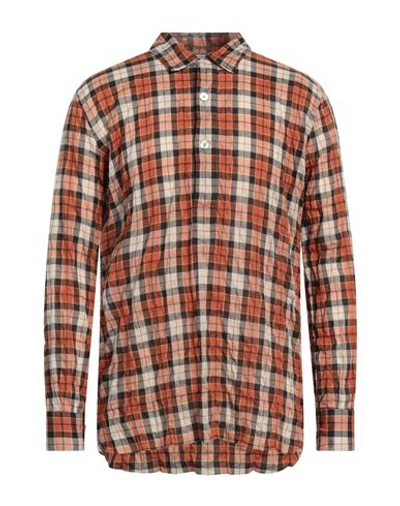 Shop Eleventy Man Shirt Rust Size 15 ¾ Cotton, Lyocell, Elastane In Red