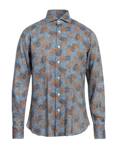 Dandylife By Barba Man Shirt Blue Size 16 Linen In Blue