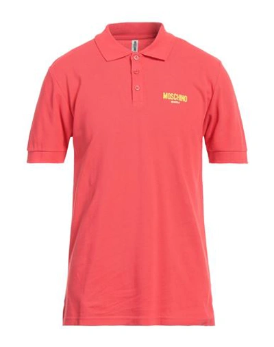 Shop Moschino Man Polo Shirt Coral Size Xxl Cotton In Red