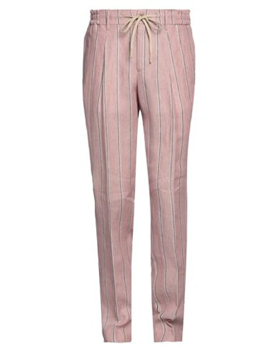 Shop Berwich Man Pants Pastel Pink Size 34 Linen