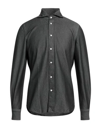 Shop Finamore 1925 Man Denim Shirt Black Size 15 ¾ Cotton