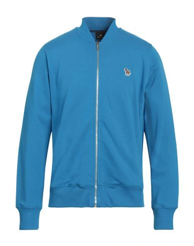 Shop Ps By Paul Smith Ps Paul Smith Mens Ls Reg Fit Bomber Man Sweatshirt Azure Size M Organic Cotton In Blue