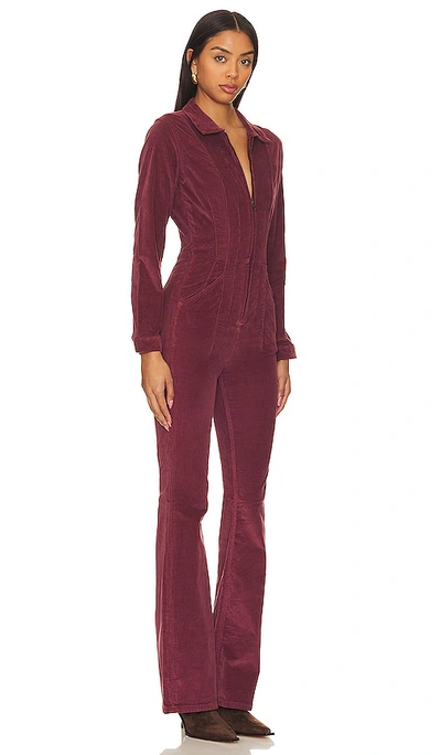 Free People Jayde Cord Flare Jumpsuit In Burgundy