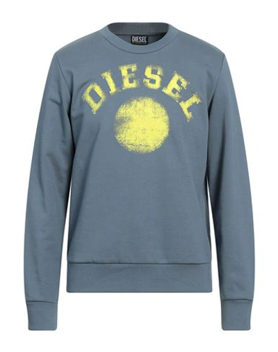 Shop Diesel Man Sweatshirt Slate Blue Size Xl Cotton, Polyester, Elastane